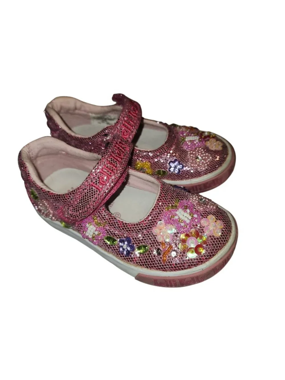 Lelli Kelly Pink Bedazzled Little Girl’s Mary Jane Shoes Size 23   7 sequin